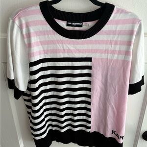 Karl Lagerfeld Striped Tee in Pink and Black